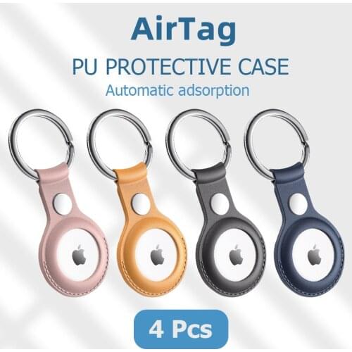 4Pcs PU Protective Case Key Ring for Apple AirTag Cover Automatic adsorption Keychain for Air Tag Location Tracker Anti-lost