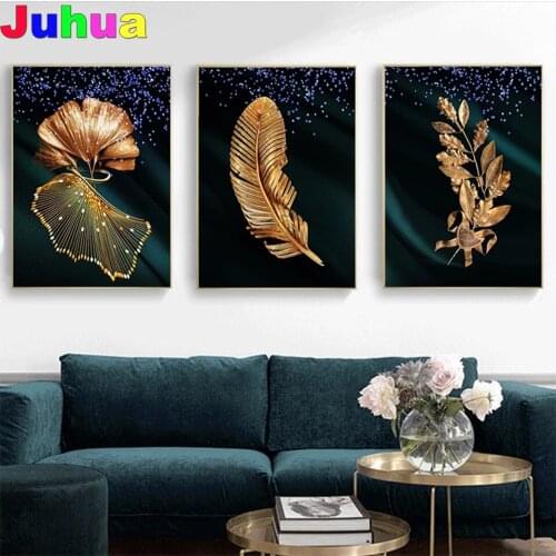 Nordic Golden Luxury leaf 5d diy diamond painting full drill mosaic feather diamond embroidery gift diamond stitch home decor