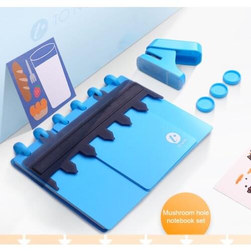 Fromthenon Mushroom Hole Notebook Set with T Type Mushroom Hole Punch Disc-bound Spiral Planner A6 A7 Office School Stationery