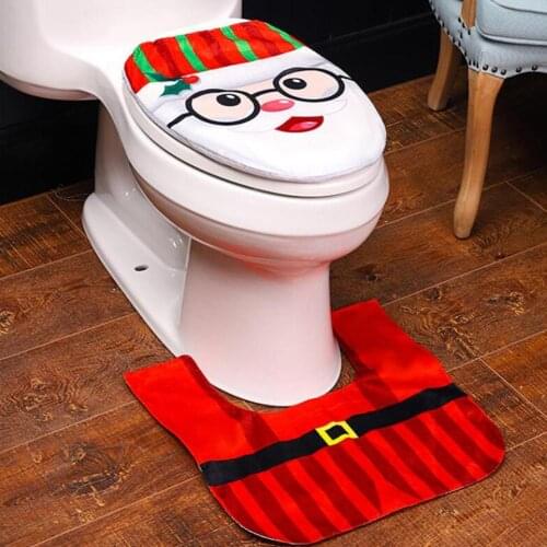2Pcs/Set Non-woven Fabric Christmas Toilet Seat Lid Cover Bathroom Floor Mat Carpet Xmas Decoration Bathroom Accessories