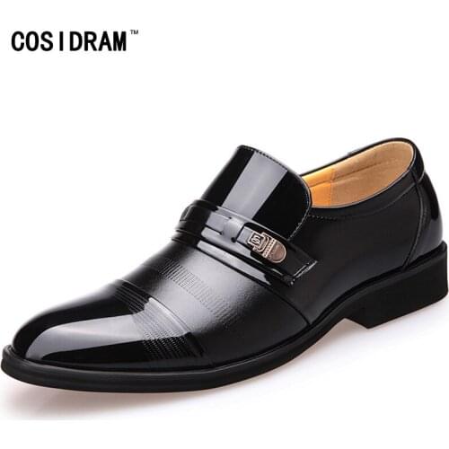 COSIDRAM Slip On Wedding Business Shoes Fashion PU Leather Dress Shoes For Male Pointed Toe Men Formal Shoes New Oxfords BRM-960