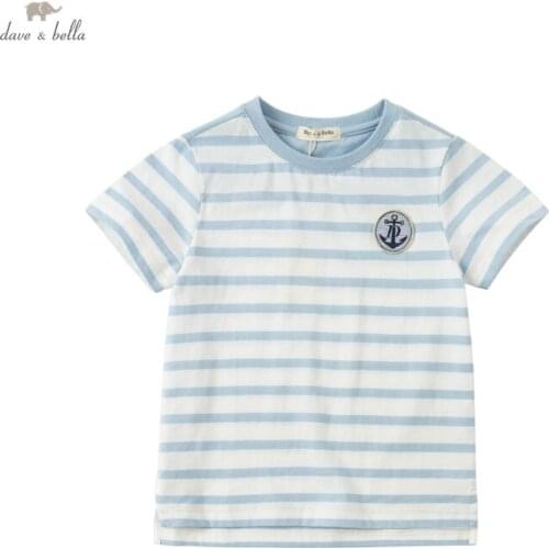 DKH17010 dave bella summer 5Y-13Y kids boys fashioncartoon strip letter patchwork T-shirt children boy high quality fashion tees