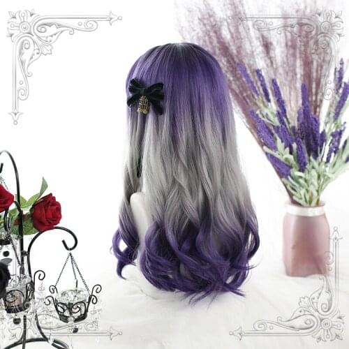 Long Wavy Female Wig Grape Purple Middle Gray Ombre Wigs Heat Resistant For Women Lolita Cosplay Party