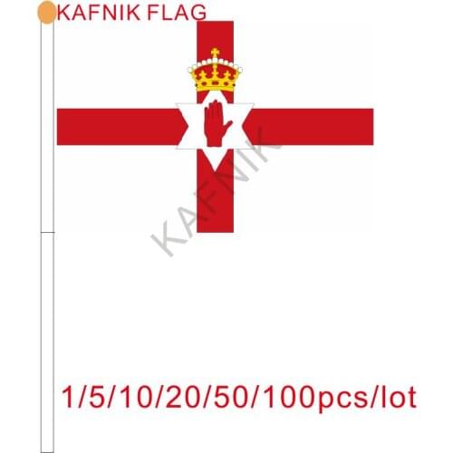 KAFNIK ,10/20/50/100pcs the Small Northern Ireland flag 14*21CM Northern Ireland Flag the hand national flag with Pole Handing f