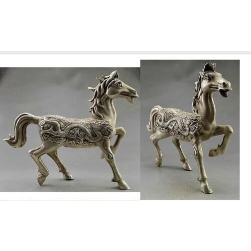 Collectible Decorated Old Handwork Tibet Silver Carved Big Zodiac Horse Statue Garden decoration bronze factory outlets