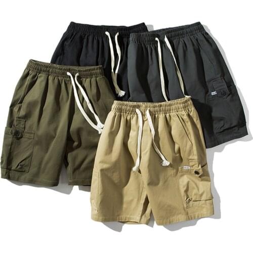 Baggy Multi Pocket Men Shorts Summer Fashion Cargo Shorts Men Cotton Tactical Drawstring Beach Shorts Casual Solid Short Pants