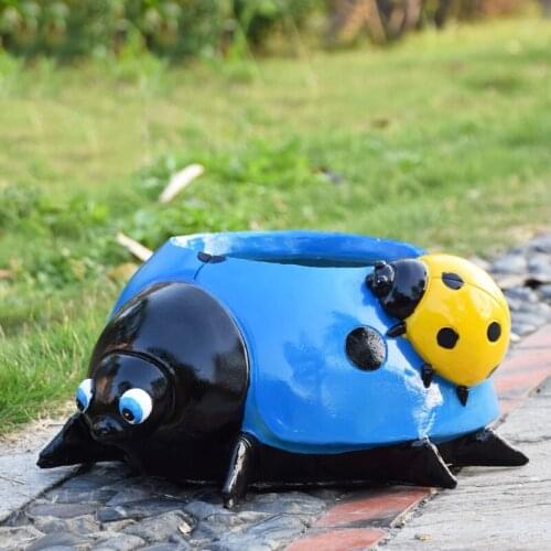 Metal Ldybug Flower Pot Mini Animal Ladybugs Desktop Ornament Colorful Decorative Outdoor Garden Yard Lawn Decor Home Decor