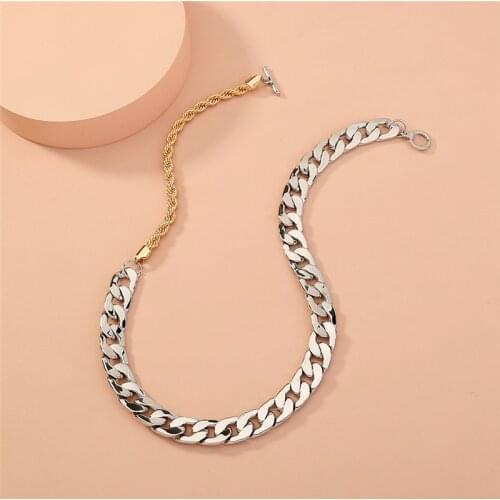 Fashion Hip Hop Street Thick Cuba Chain Two-Color Stitching NK Chain OT Buckle Necklace For Women Man Punk Style Design Jewelry