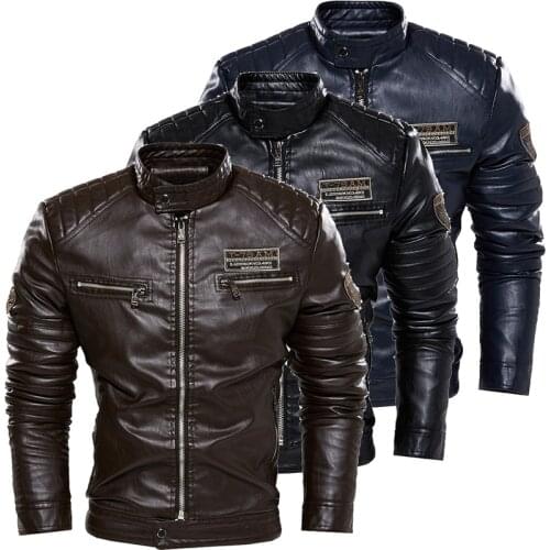 Nice New Mens Leather Jackets Autumn Casual Motorcycle Jacket Embroidery Men Biker Leather Coats Zipper Thick Bomber Outerwear