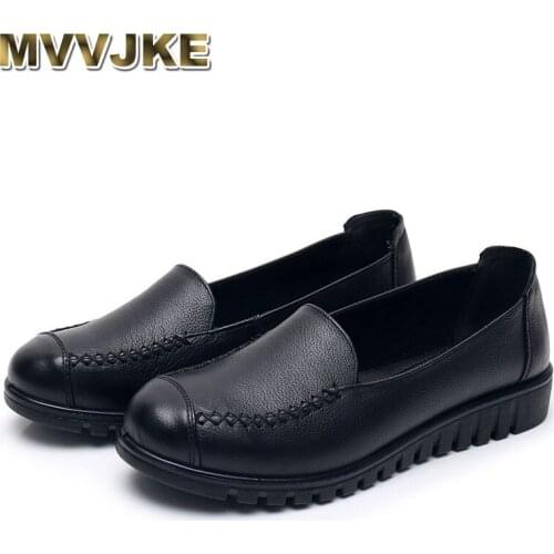 MVVJKE 2020 New Women Shoes Solid Genuine Leather Casual Shoes Woman Slip on Flat Shoes Female Spring Comfortable Work Shoes