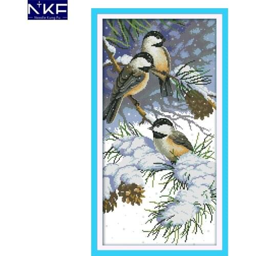 NKF Autumn birds animal style needle craft cross stitch charts counted stamped Chinese cross stitch kits for home decoration