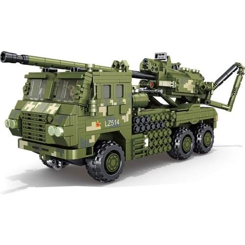 Newest Chinese Military Bricks Series 987pcs SH-15 Vehicle Mounted Cannon Vehicle Building Blocks Bricks Armored Car Model Kits