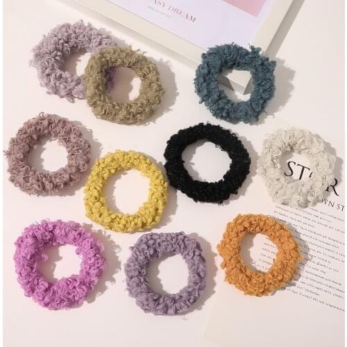 New Fashion Autumn Winter lamb hair rope color plush hair loop candy color Elastic Hair Bands Women Girls accessories Headwear