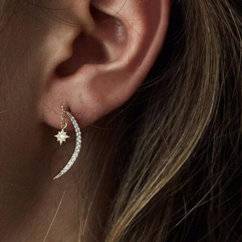 New Fashion Popular Earrings Retro Star Moon Crystal Alloy Earrings Combination For Women Wedding Anniversary Jewelry Gifts