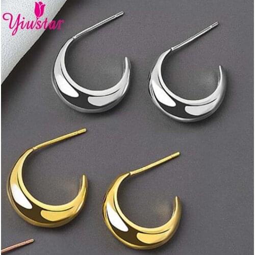 New 2020 Smooth Moon Earrings Unusual Exquisite Large Circle Earrings Hook Women Girls Wedding Party Stainless Steel Jewelry