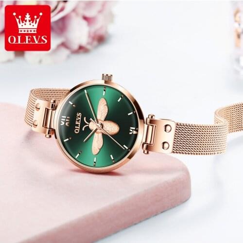 OLEVS Women Watch Brand Luxury Little Bee Lady Wrist Watch Rose Gold Mesh Female Quartz Watch Innovative Clock Relogio Feminino