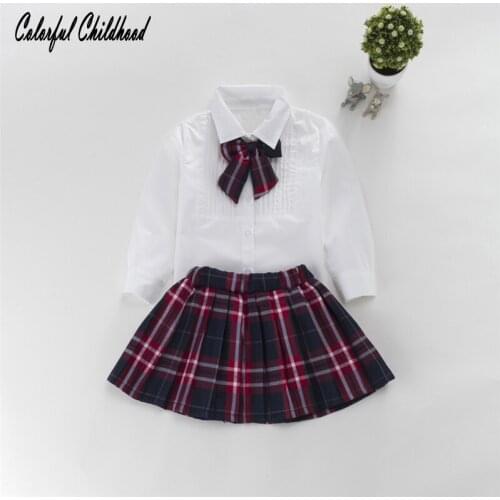 Autumn KidsTracksuit Baby Girl Clothes Girls Clothing Sets Long Sleeve+Grid Skirt +bowknot Casual 3PCS girls suits