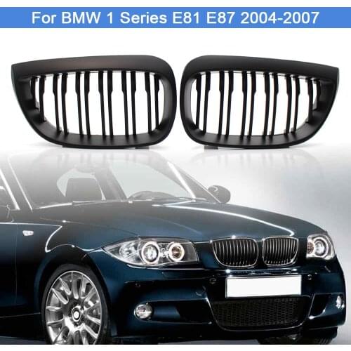 1 Pair Matte black Double Slat Car Front Bumper Kidney Grille Grill Replacement For BMW 1 Series E81 E87 2004 -2007 51137077129
