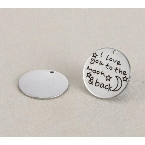 20pcs/lot 25mm Stainless Steel Charms Moon and Star Engraved "i love you to the moon and back " For Diy Jewellery Making
