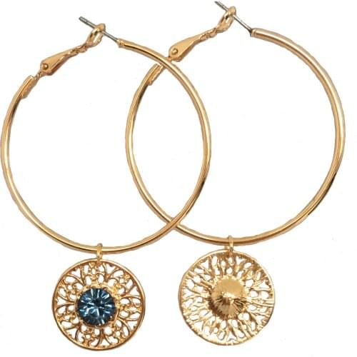 Casual Gold Color Plating Big Hoop Stone Charm Hoop Earrings For Women Girl Bohemia Classic Party Wearing Accessory