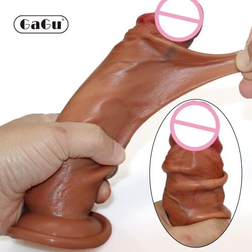 GaGu 7in Realistic Dildos Sliding Foreskin Females Masturbation Tools Huge Suction Penis Fake Dick Lesbian Adult Erotic Sex Toys