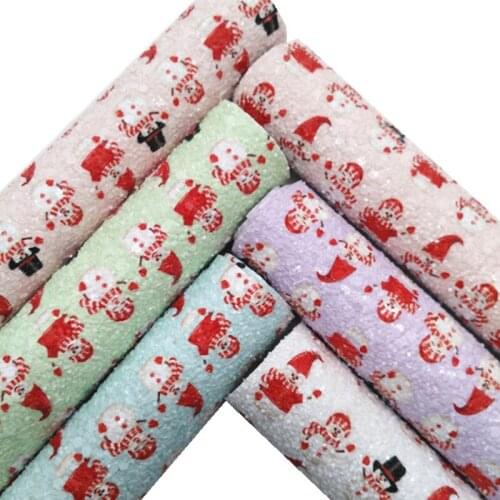 Christmas Snowman Printed Glitter Faux Vinyl Fabric with Felt Backing Glitter Leather For Earrings Bows DIY 21X29CM GM2351A