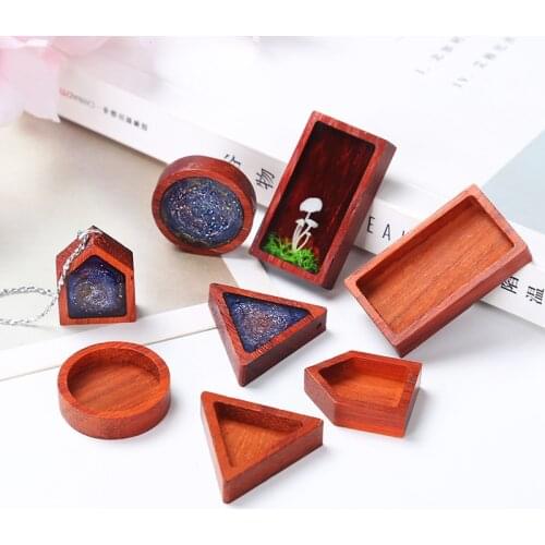 DIY material crystal epoxy resin mold rectangular round triangle jewelry pendant Accessories red pear solid wood frame