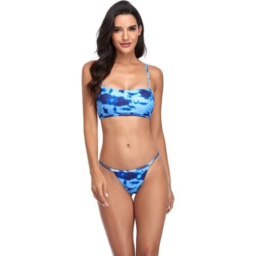 Sexy Push Up Bandeau Bikini Set Tie Dyed Bikinis Women Swimwear 2021 Spaghetti Bathing Suits Beach Wear Swimsuit Female Biquini
