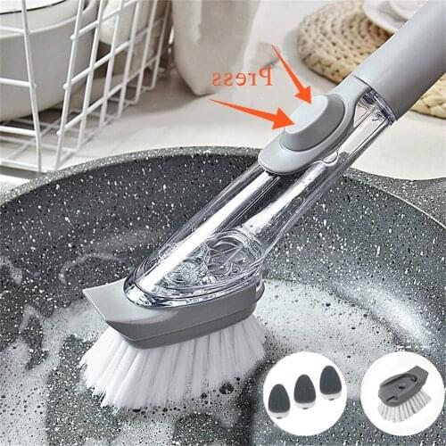 Cleaing Brush Kitchen Cleaning Brush 2 In 1 Long Handle With Removable Brush Sponge Dispenser Dishwashing Brush Kitchen Tools L1