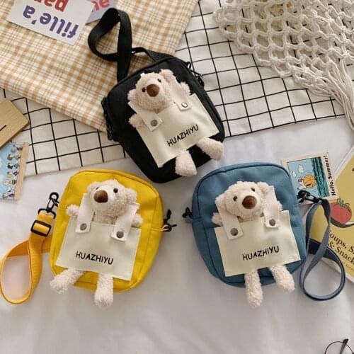 Womens Bag Canvas Shoulder Bag Cartoon Handbag Tote Large Capacity Bear Doll Shopper Bags Cute Bag For Girls New Design