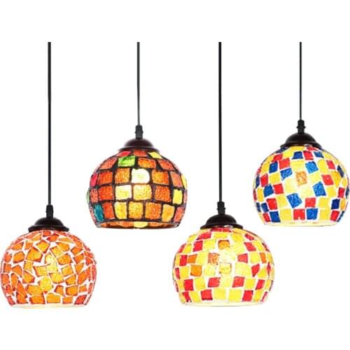 Mediterranean Style Decoration Handmade Turkish Pendant Light Vintage Glass Shades Mosaic E27 Hanging Lamp For Coffee Shop Cafe