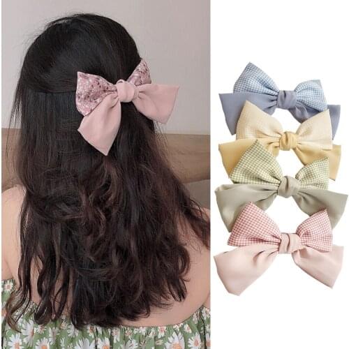 High Quatity Floral Plaid Big Bow Hairpins For Girl Popular Hair Clip For Women Sweet Two-layer Fabric Hairgrip Hair Accessories