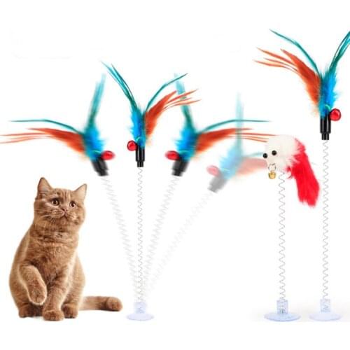 Funny Cat Toys Elastic Feather False Mouse Bottom Sucker Toys for Cat Kitten Playing Pet Seat Scratch Toy Pet Cat Supplies