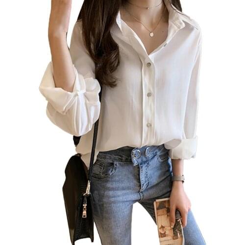 2021 New Women T-shirts Solid Color Turn-down Neck Long Sleeve Button up Loose Top Fashion Ladies T-Shirt Tops футболка женский