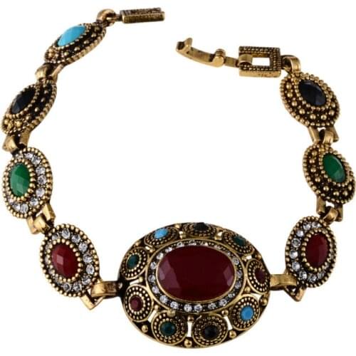 New Vintage Charm Turkish Jewelry Multicolor Resin Crystals Antique Gold-Color Bracelet For Women Fashion Accessories