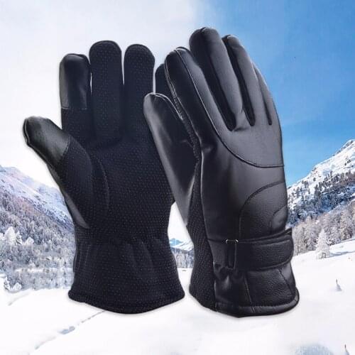 1Pair PU Leather Motorcycle Gloves Winter Warm Thermal Full Finger Motorbike Motocross Outdoor Touch Screen Gloves