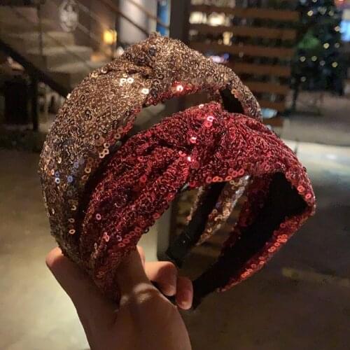 1PC Fabric Knotted Headband Sequins Pressed Hairband for Women Fashion Scrunchy Headband Retro Hair Loop Female Hair Accessories