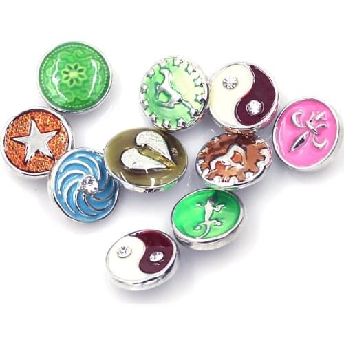 10PCS 12mm Mixed Enamel Pattern Metal Round Snap Press Buttons DIY Crafts Scrapbooking Gift Charm Jewelry Changement Accessories