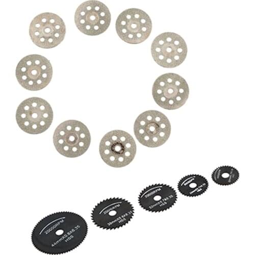 10Pcs Mini 22mm Diamond Cutting Disc Saw Blade Mill Sheet & 6Pcs Metal HSS Circular Saw Blade Set Cutting Discs Promotion