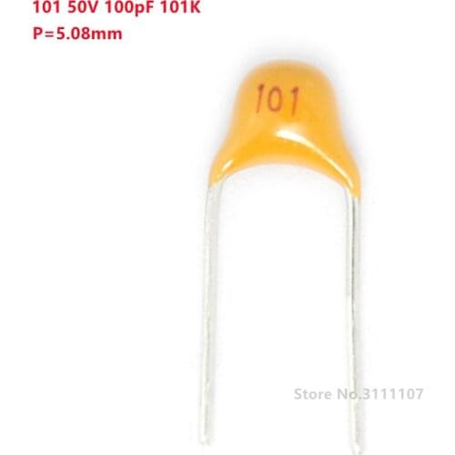 100pcs/lot Multilayer ceramic capacitor 101 50V 100pF 101K P=5.08mm