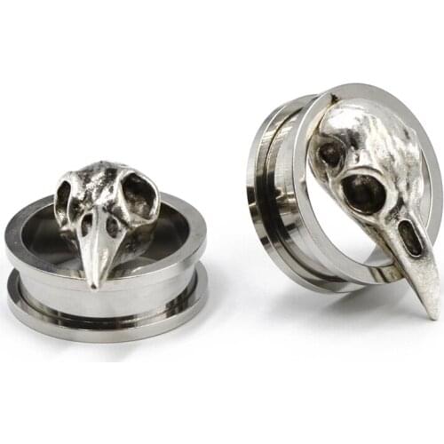 2 PCS Crow Ear Tunnels Plugs Earrings Expanders Stainless Steel Studs Screw Gauges Fashion Body Piercing Jewelry For Gift