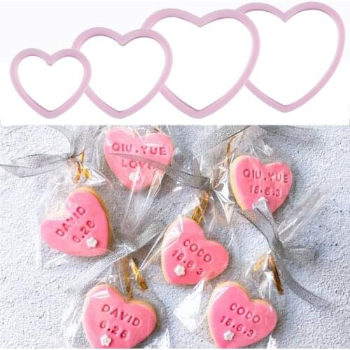 4pcs/set Cookie Cutter Heart Shape Biscuit Maker Pastry Cutter Plastic Baking Mould Fondant Sugarcraft Mold Bakeware