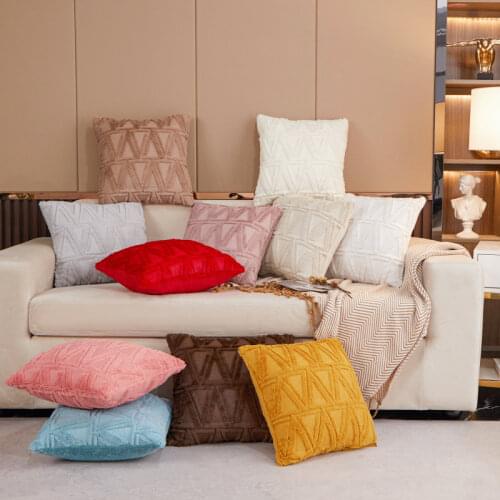 45*45 Geometric Triangle Plush Throw Cushion Cover Home Decor Pillowcase Outdoor Garden Bed Decorative Flocked Pillowcover 40001