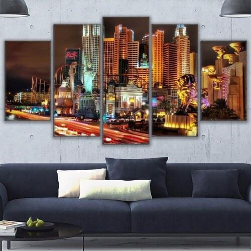 5 Piece Canvas Printed Las Vegas City Nightscape Painting Poster Painting Pictures Home Decor For Living Room Wall Art Decor
