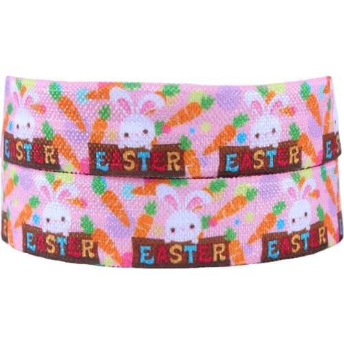 50 yards/lot) New arrival Easter celebrate foe ribbon, good price rabbit printed fold over elastic