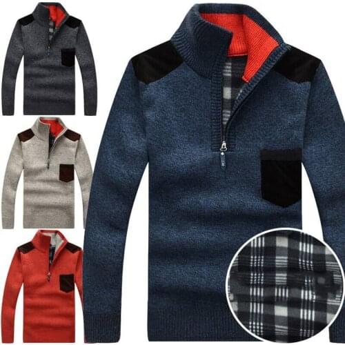 Plus Velvet Winter Pullover Mens Sweater Half Zipper Sweater Thicken Warm Stand Collar Loose Sweater Vetement Homme Men Clothes