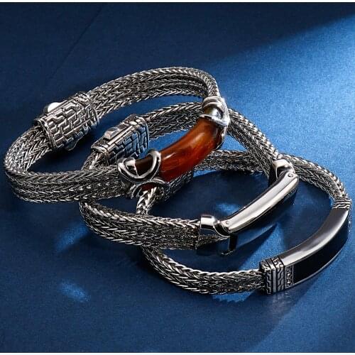 22CM Long Friendship Bracelets Vintage Resin ID Bracelet For Men Quality 316L Stainless Steel 10MM Wide Chain Jewelry Drop Ship