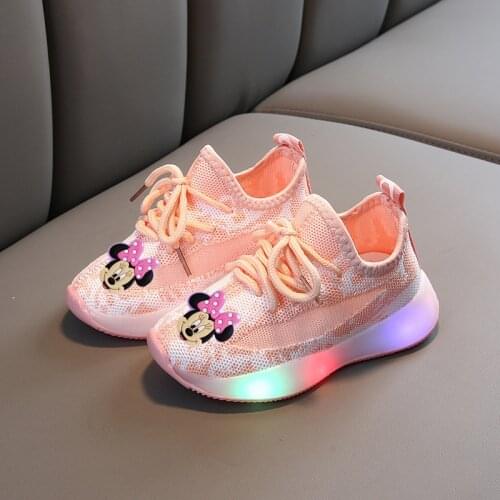 Disney childrens cartoon Mickey Mouse boys and girls non-slip soft sole casual shoes sports shoes light up LED