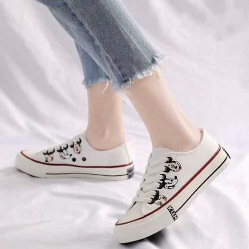 Disney cartoon canvas shoes ladies new spring and summer new wild student board shoes graffiti Mickey Mouse white shoes