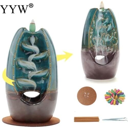 Double-Sided Backflow Reflux Incense Burner Lotus Pond Ceramic Creative Tea Room Home Or Office Decoration Incense Holder